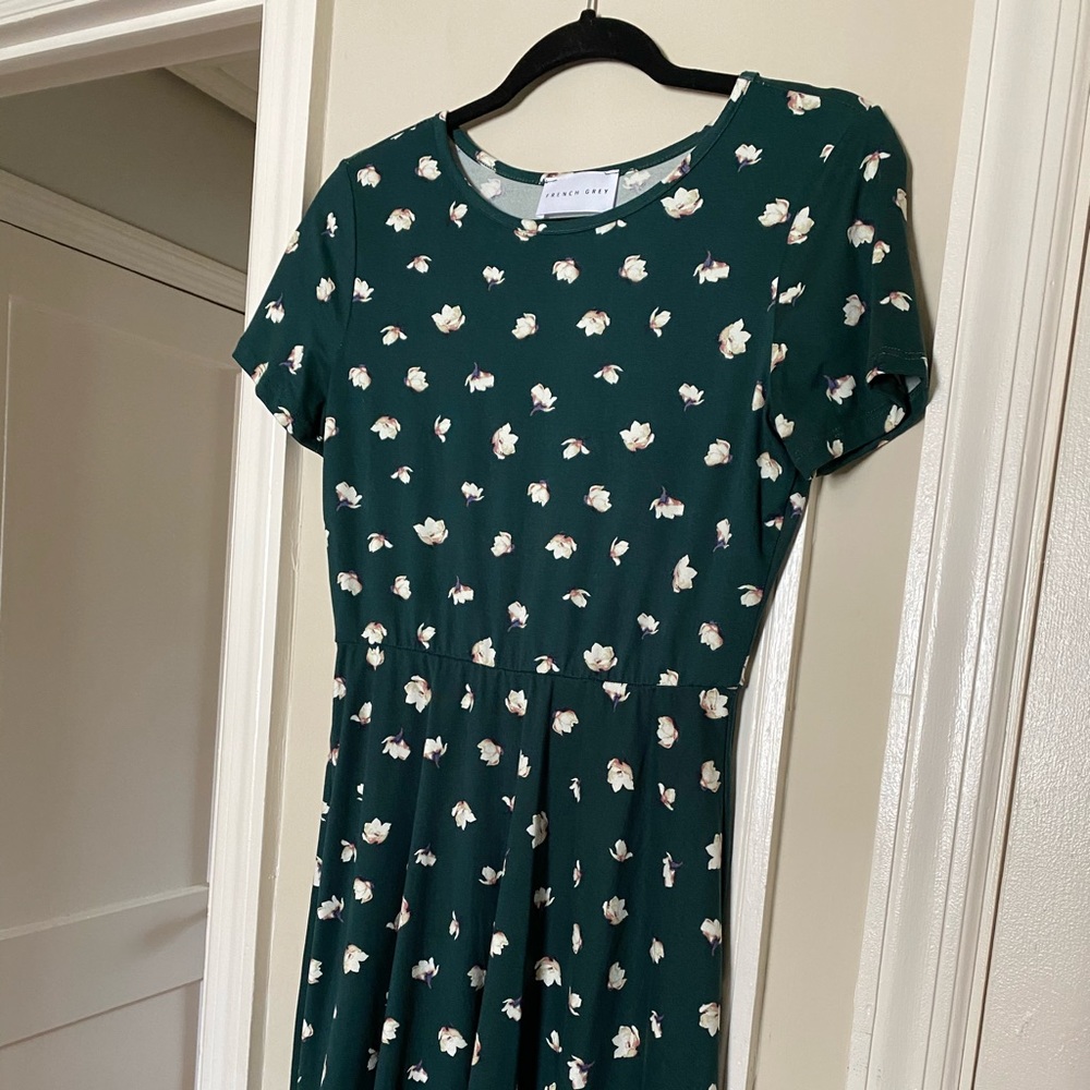 French Grey green floral midi dress